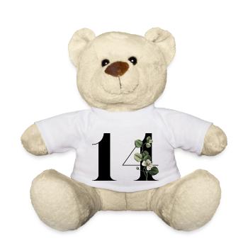 Numéro 14 floral vert -14e anniversaire floral - Nounours - blanc - Devant