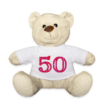 50. 50 ANS. 50e ANNIVERSAIRE. ANNIVERSAIRE 50 ANS. - Nounours - blanc - Devant