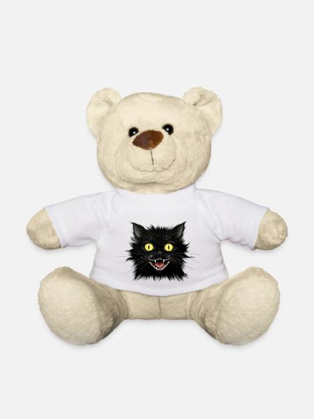 A Nervous Black Cat - Teddy Bear - white