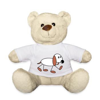 Hund Strichmännchen Geht Süß Läuft Spazieren Comic - Teddy - Weiß - Vorne