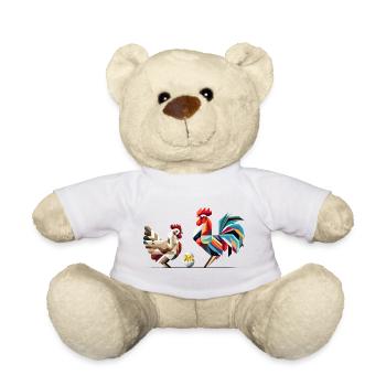 Hahn, Henne und Küken – Geometrisches Ostermotiv - Teddy - Weiß - Vorne
