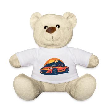 Fast sports car with mountain panorama - Teddy Bear - white - Front