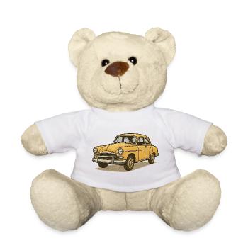 Gelber Vintage Wagen Illustration - Teddy - Weiß - Vorne