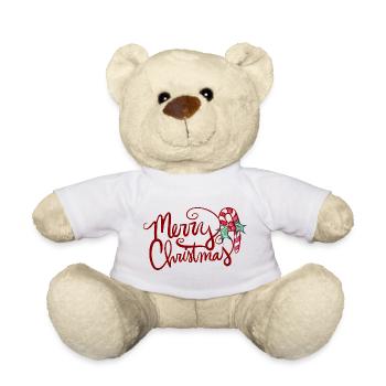 Frohe Weihnachten Drehbuch mit Zuckerstange - Teddy - Weiß - Vorne