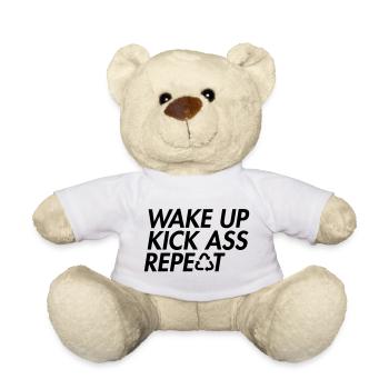 Wake Up Kick Ass Repeat – Mutige Motivation - Teddy - Weiß - Vorne