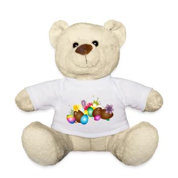Chocolate Easter eggs with colorful eggs and flowers - Teddy Bear - white - Front
