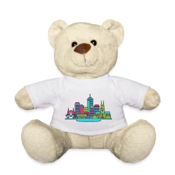 Perth City Skyline Glockenturm Moderne Linienzeichnung - Teddy - Weiß - Vorne