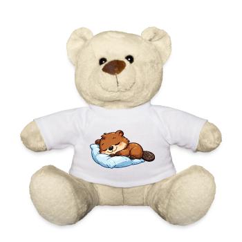 Schlafender Biber auf blauem Kissen - Teddy - Weiß - Vorne