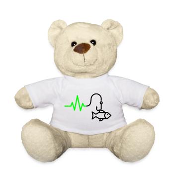 ECG Heart Rate Fish Hook Outline - Teddy Bear - white - Front