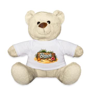 Beach Wooden Sign Beach Illustration - Teddy Bear - white - Front
