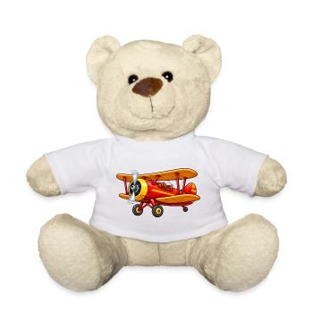 Doppeldecker Flugzeug Motiv Retro Cartoon  - Teddy - Weiß - Vorne