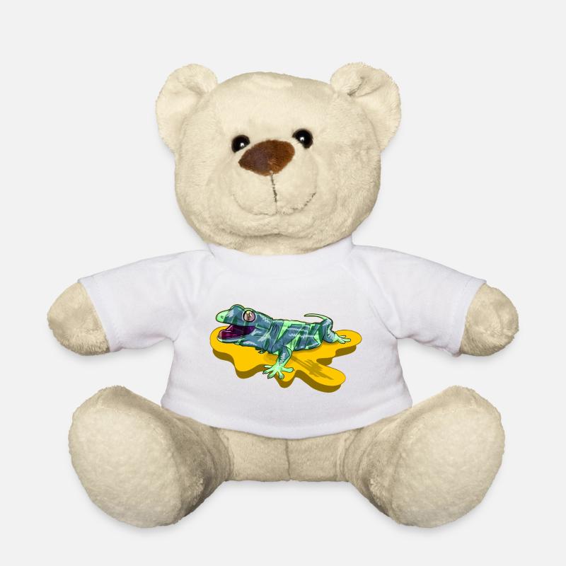 Eidechse auf neongelbem Teich - Teddy - Weiß