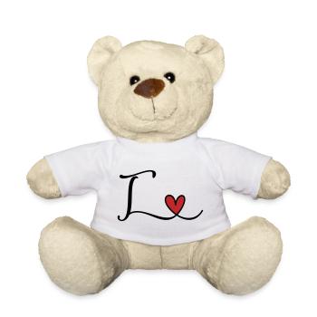 Monogramme de la lettre T avec cœur - Nounours - blanc - Devant