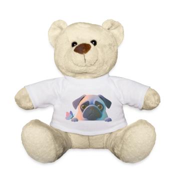 Pug with butterfly - Teddy Bear - white - Front