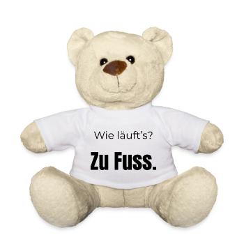 Wie läuft’s? Zu Fuß – Fun Spruch, schwarze Schrift - Teddy - Weiß - Vorne