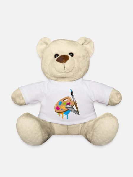 Farbpinsel,Farbe und Mischpalette - Teddy - Weiß