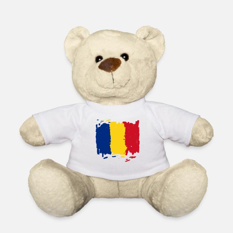 Pavillon de România - Drapeau de la Roumanie - Drapeau de la Roumanie - Nounours - blanc