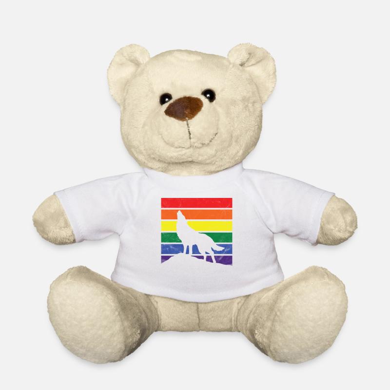 Wolf LGBT Geschenk Silhouette Regenbogen Toleranz - Teddy - Weiß