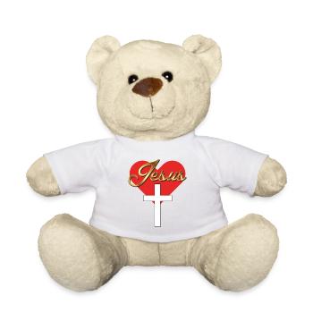 Jesus Goldschrift Herz weißes Kreuz Geschenkidee - Teddy - Weiß - Vorne