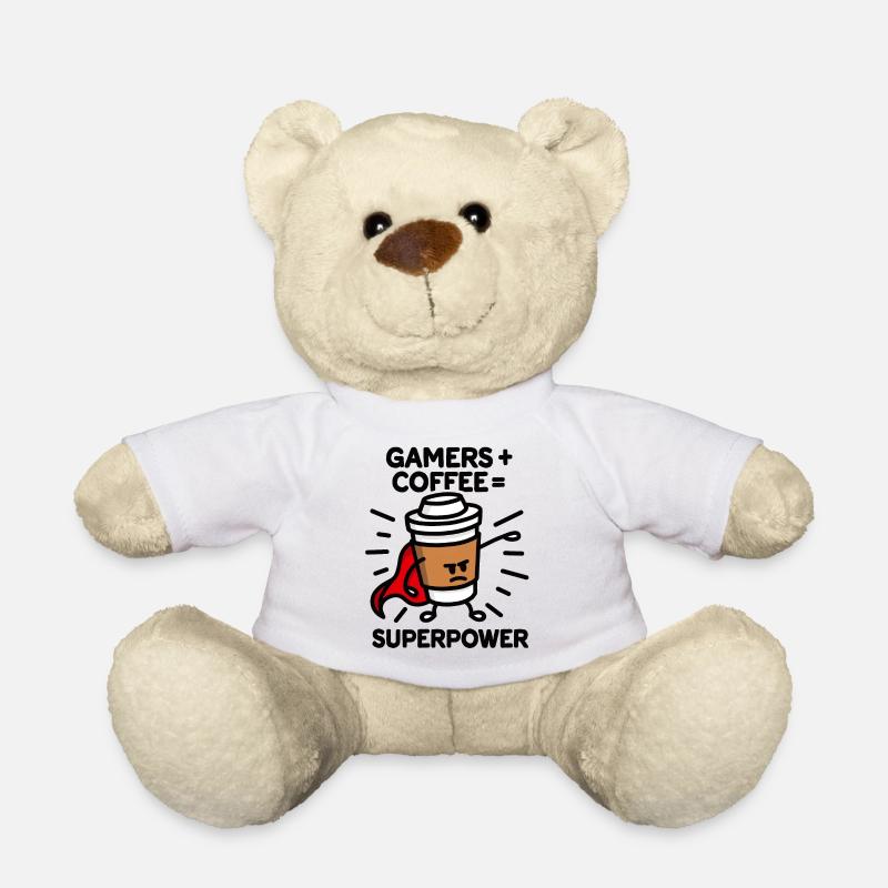 Gamers + café = superpuissance - super héros - héros - Nounours - blanc