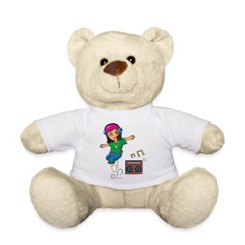 Hip Hop Girl Dances With Ghetto Blaster Breakdance - Teddy Bear - white - Front