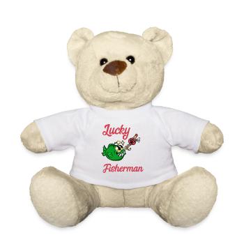 Gluecklicher Angler Angeln Fisch Fischen Geschenk - Teddy - Weiß - Vorne