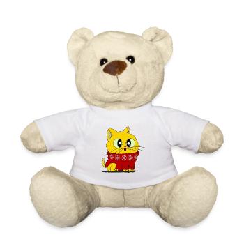 Flauschiges Kätzchen in flauschigen Pullover Shirt - Teddy - Weiß - Vorne