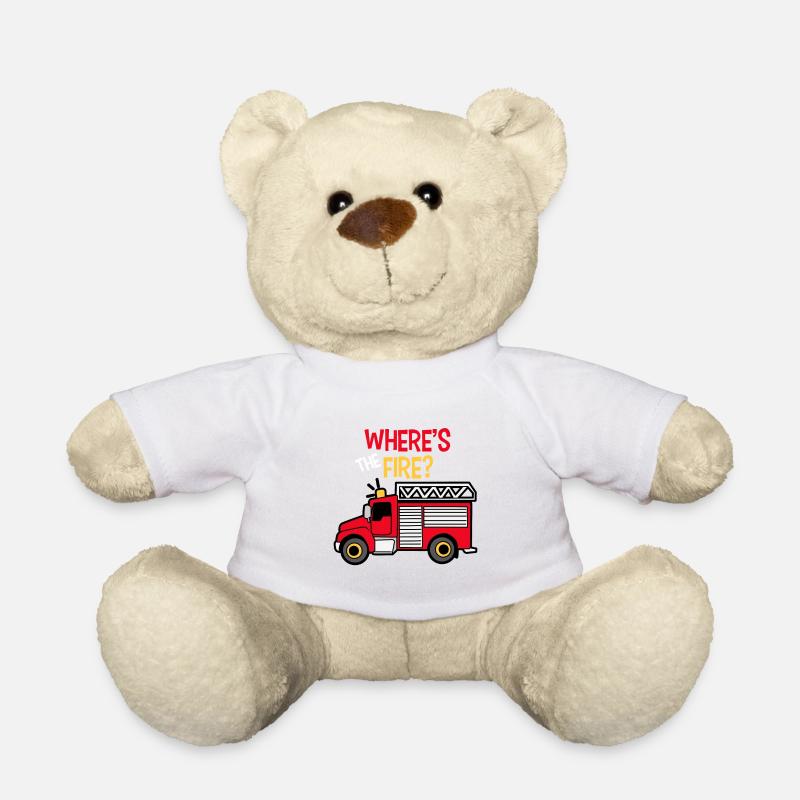 Wo ist das Feuer Feuerwehrauto Feuerwehr Junge - Teddy - Weiß