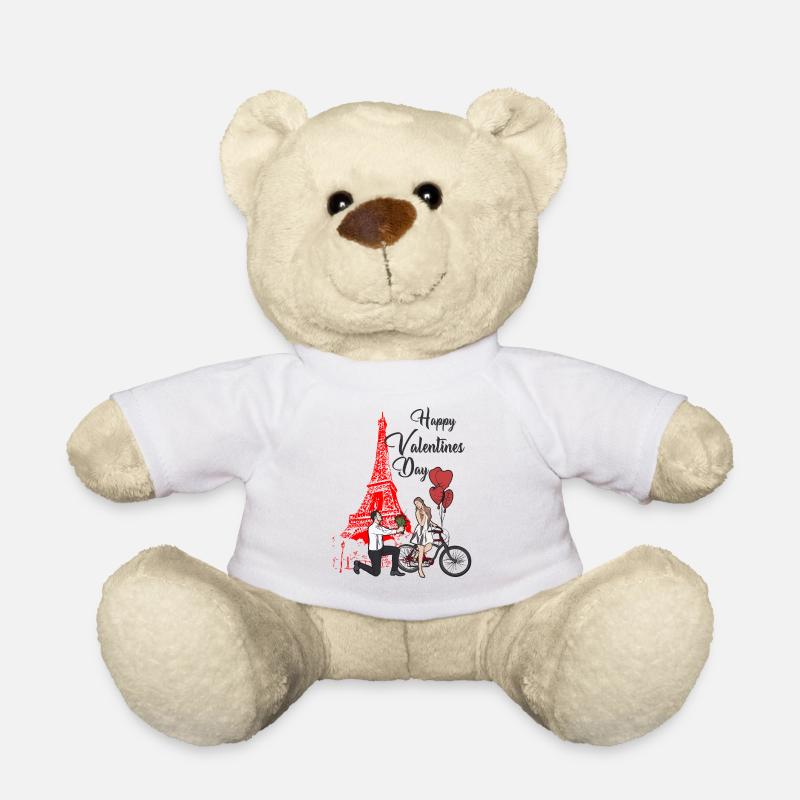 Saint Valentin Paris fleurs Tour Eiffel amour coeurs - Nounours - blanc