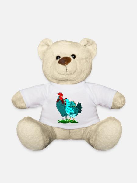 Bunte Hahnen- und Huhn-Kombination - Teddy - Weiß