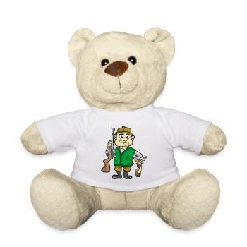 Jäger mit Reh Hirsch Jagd Gewehr Comic Cartoon - Teddy - Weiß - Vorne