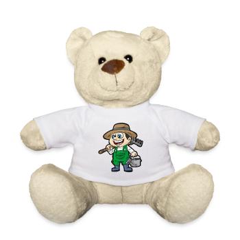 Gärtner Flortist Garten Gießkanne Rechen Geschenk - Teddy - Weiß - Vorne