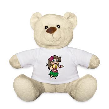 SEXY Hawaii Girl Bast Skirt Flower Necklace Hippie - Teddy Bear - white - Front