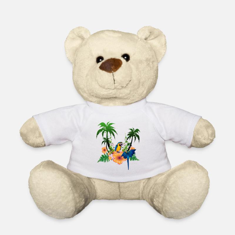 Tropical design with palm trees and parrot. - Teddy Bear - white