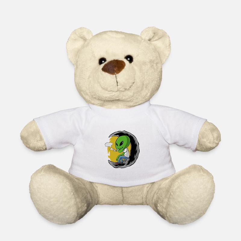 Alien Cigarette Smoking Weed Weed - Teddy Bear - white