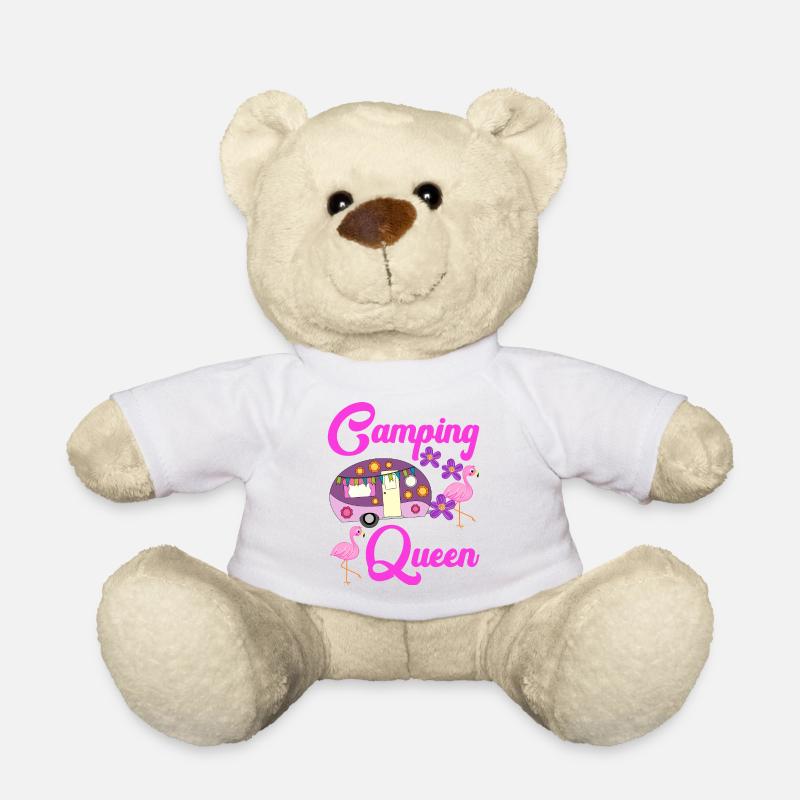 Camping Queen Flamingo Caravan Camper Gift - Teddy Bear - white