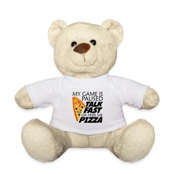 My Game Is Paused. Lustiger Spruch Gamer und Pizza - Teddy - Weiß - Vorne