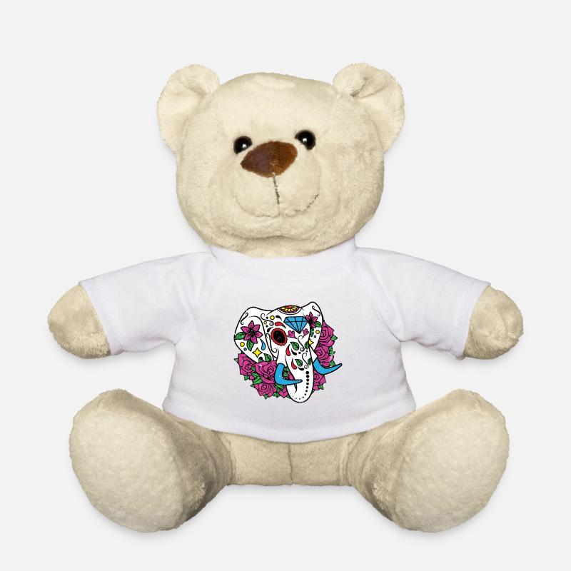 Elephant Sugar Skull Elefant Goa Zombie Totenkopf - Teddy - Weiß