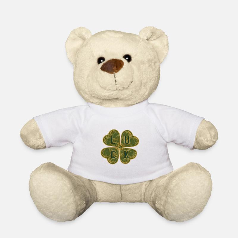 Vierblättriges Kleeblatt mit Glück in Englisch - Teddy - Weiß