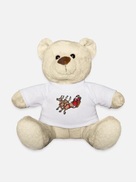 Weihnachtsmann mit Rentier und Schlitten - Teddy - Weiß