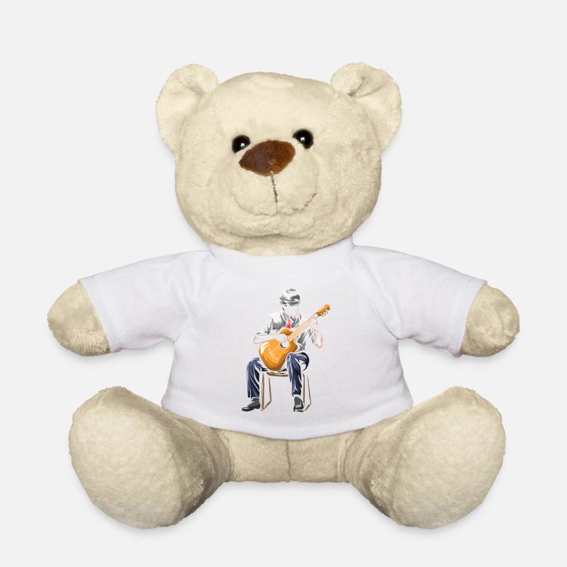 Mann spielt im sitzen Gitarre mit einem Hut - Teddy - Weiß