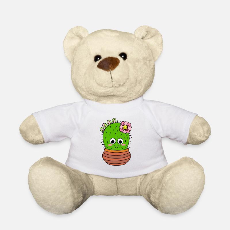 Chunky Cactus With Pink Flower And Buds - Teddy Bear - white