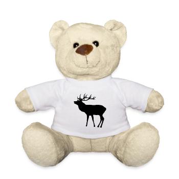 Hirsch in schwarz mit Geweih, Hirsche, Rehbock - Teddy - Weiß - Vorne