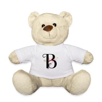 Monogram Letter B with Pastel Flowers - Teddy Bear - white - Front