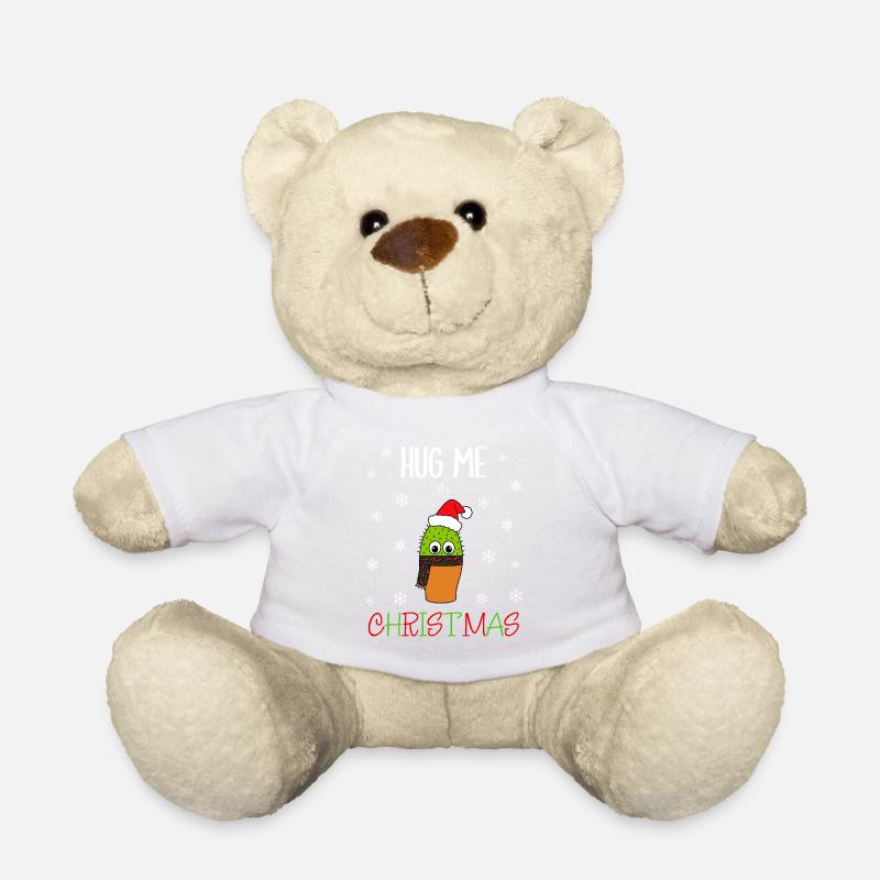 Hug Me It's Christmas - Cute Cactus With Christmas - Teddy Bear - white