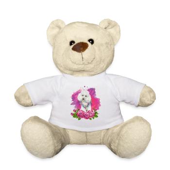 Watercolor Poodle with flowers - Teddy Bear - white - Front