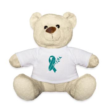 Ruban de sensibilisation au cancer de l'ovaire - bleu sarcelle - Nounours - blanc - Devant
