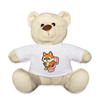Süßer Fuchs mit Smartphone auf Toilette - Teddy - Weiß - Vorne