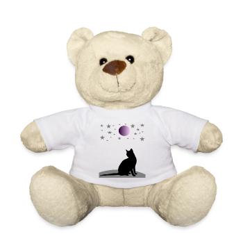 Starry sky with moon and cat - Teddy Bear - white - Front
