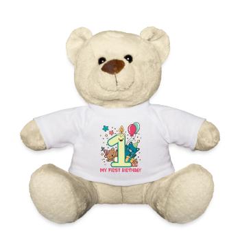 Anniversaire bébé - 1er anniversaire ours et chat - Nounours - blanc - Devant